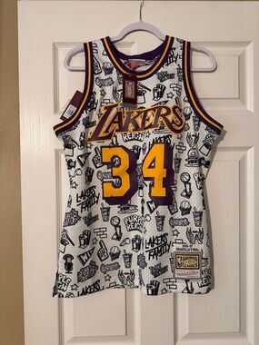Mitchell & Ness Los Angeles Lakers #34 Jersey - White/Purple/Gold
